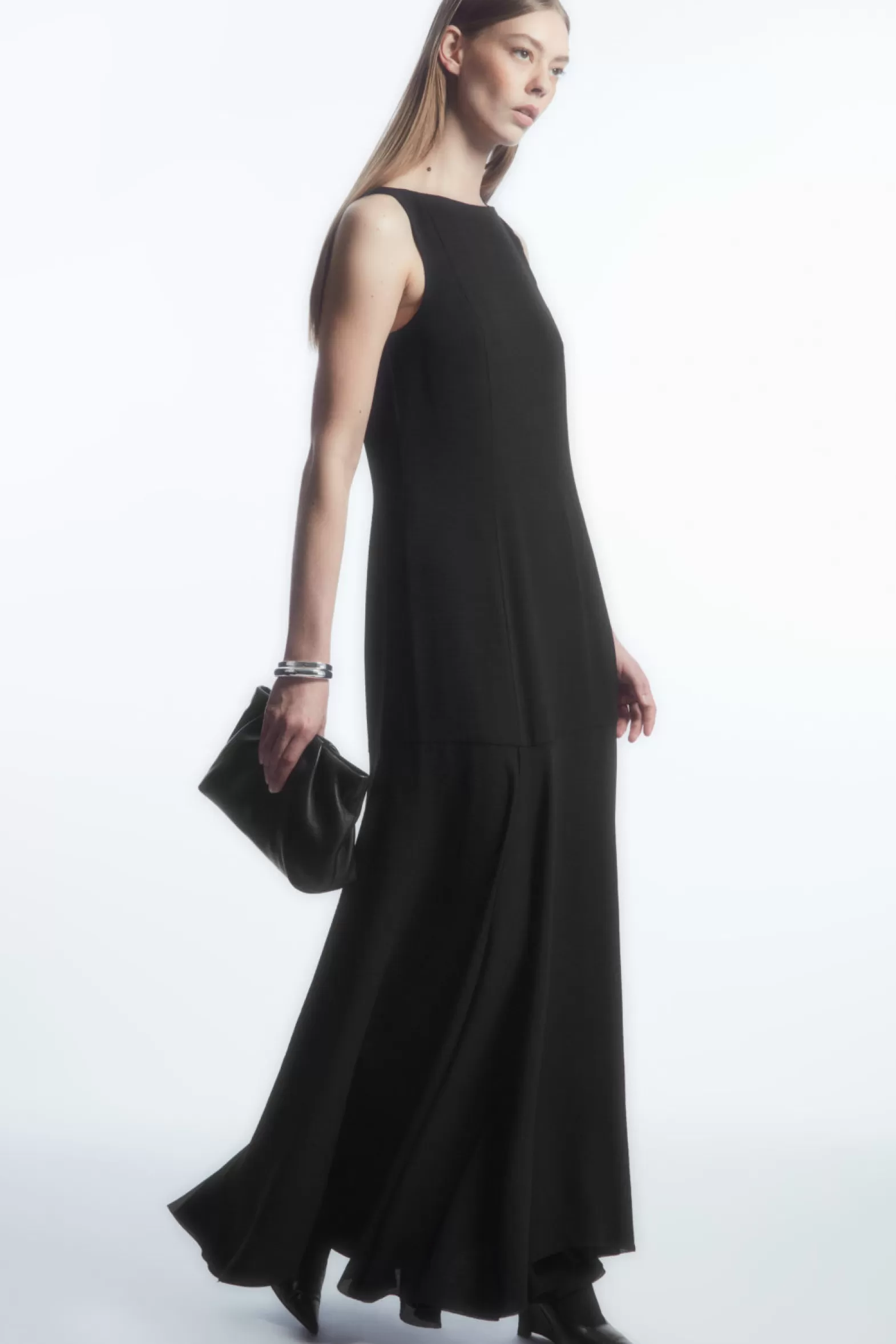 COS ASYMMETRIC FLARED-HEM MAXI DRESS