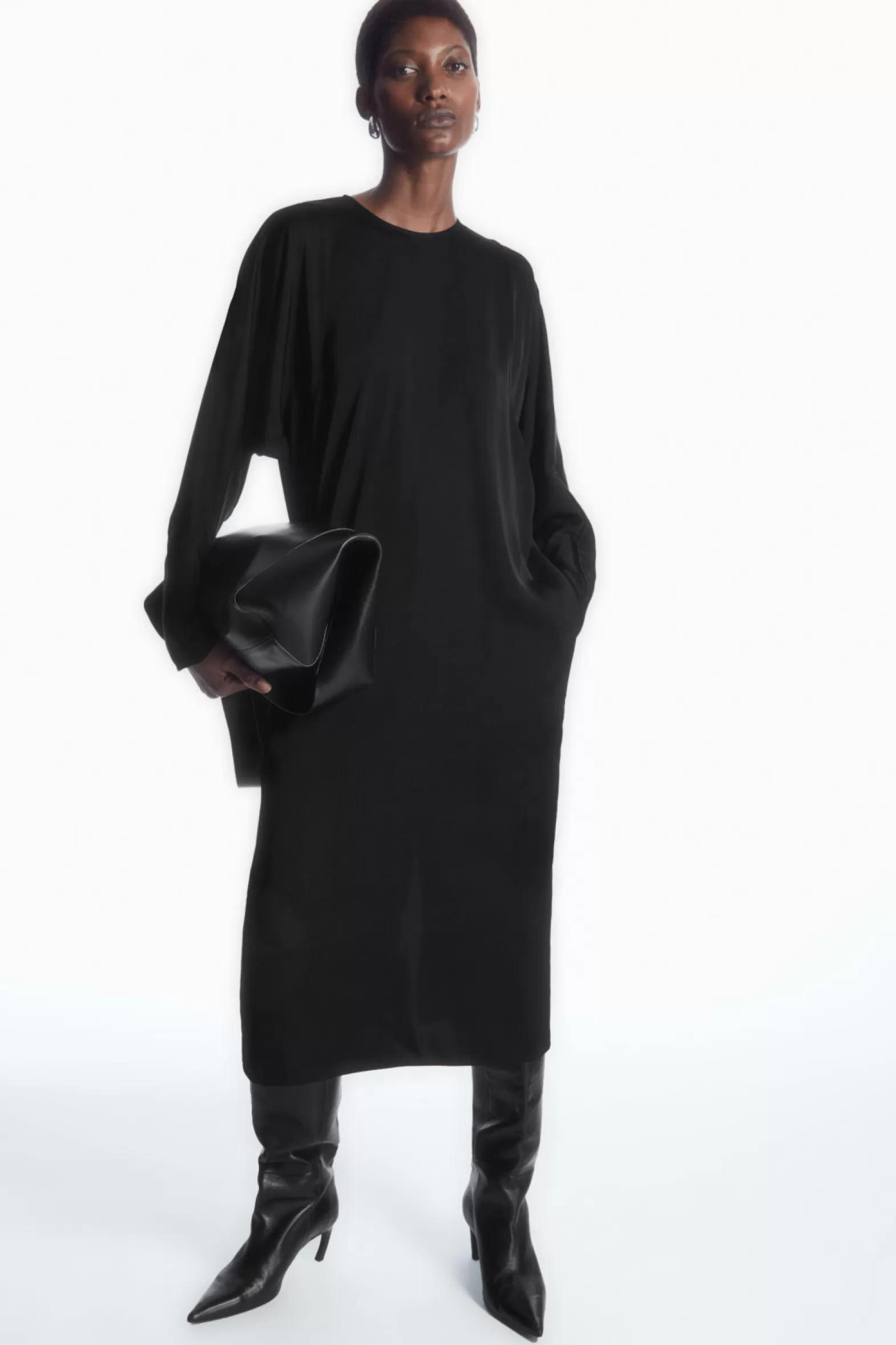 COS BATWING-SLEEVE SATIN SHIFT DRESS