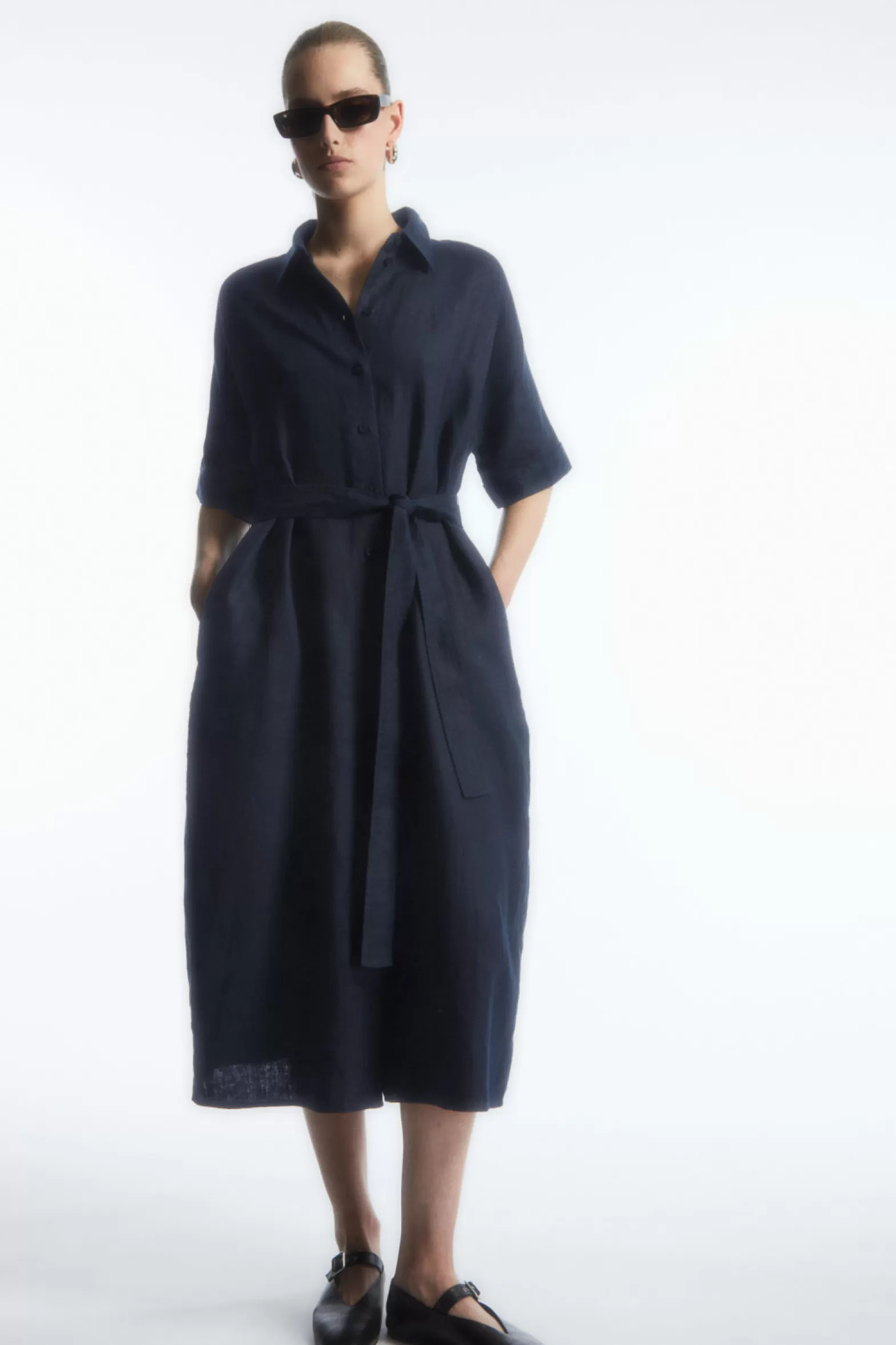 COS BELTED LINEN SHIRT DRESS