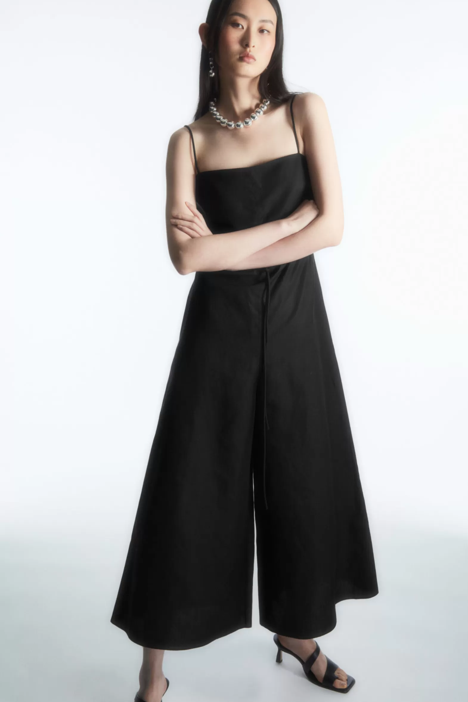 COS BELTED LINEN-BLEND WIDE-LEG JUMPSUIT