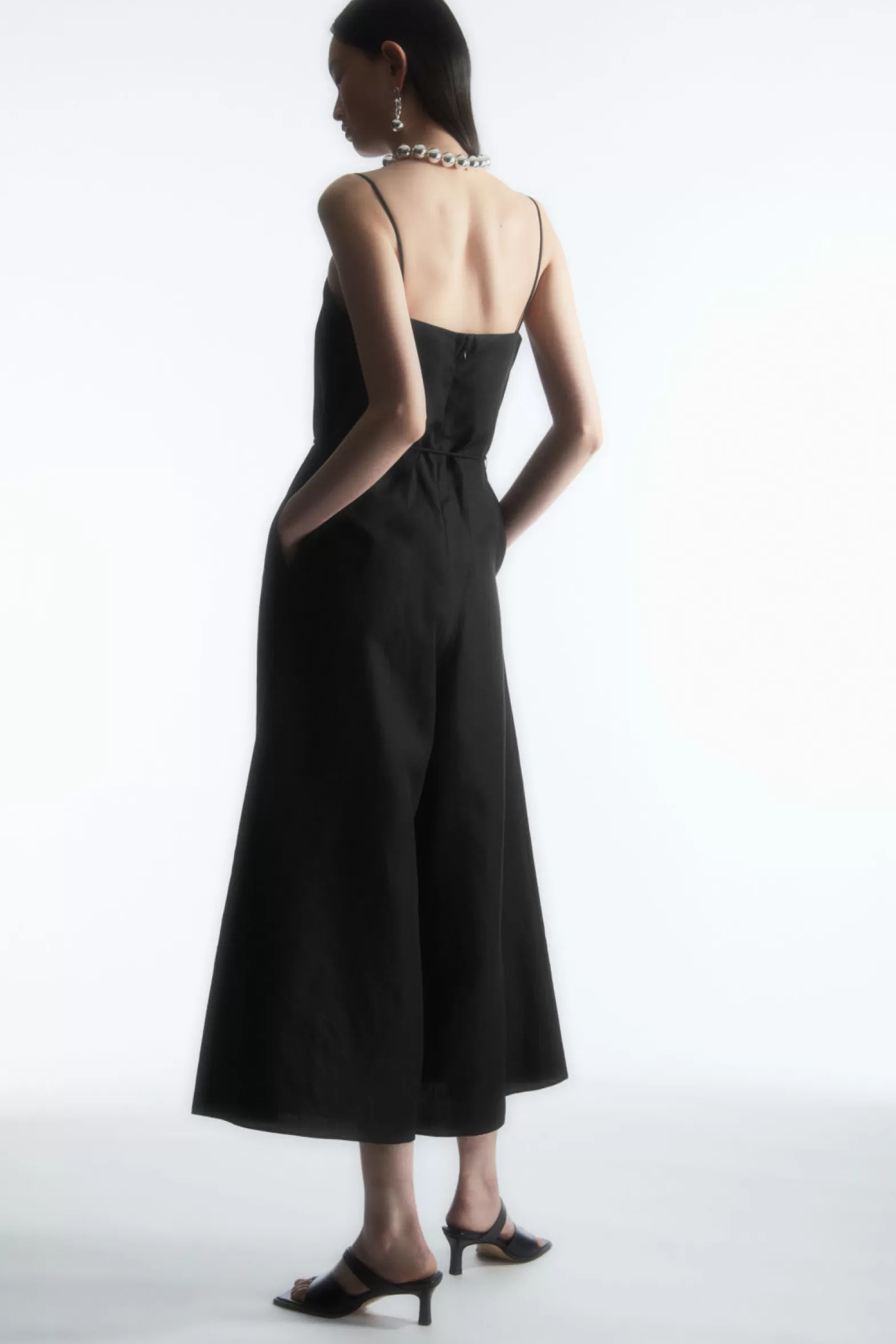 COS BELTED LINEN-BLEND WIDE-LEG JUMPSUIT