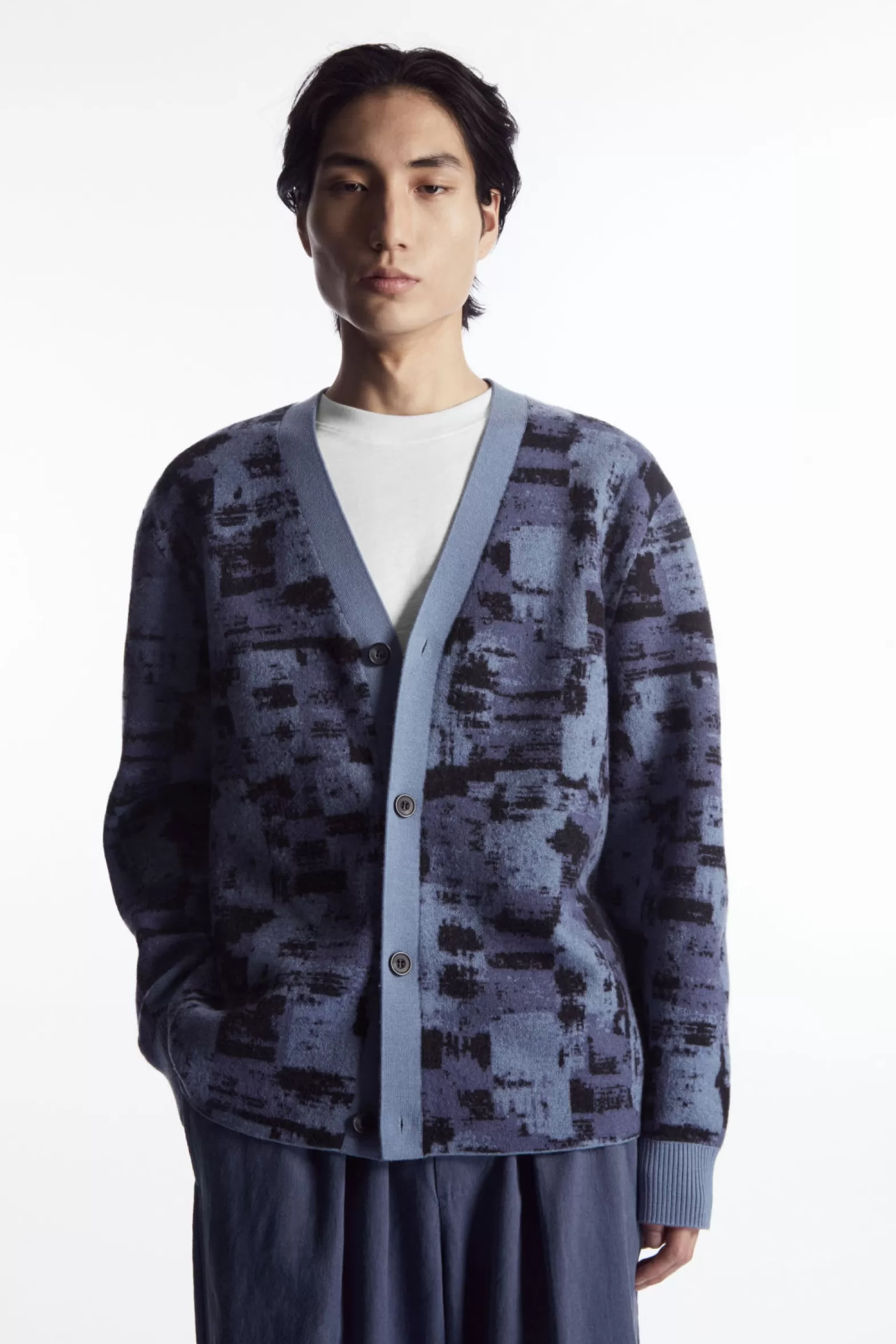 COS BRUSHSTROKE-JACQUARD WOOL CARDIGAN