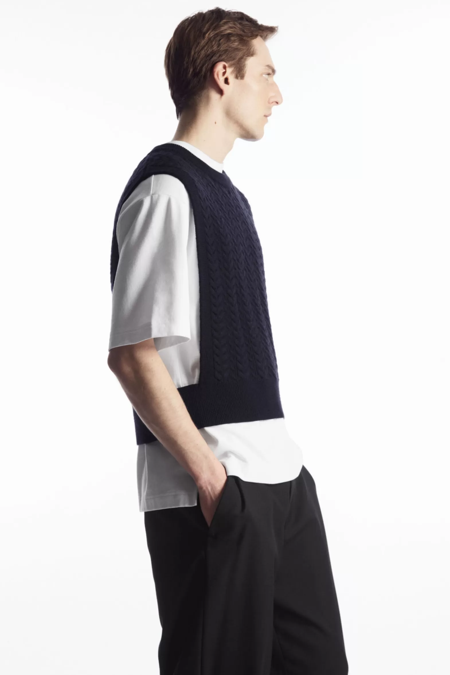 COS CABLE-KNIT WOOL HYBRID VEST