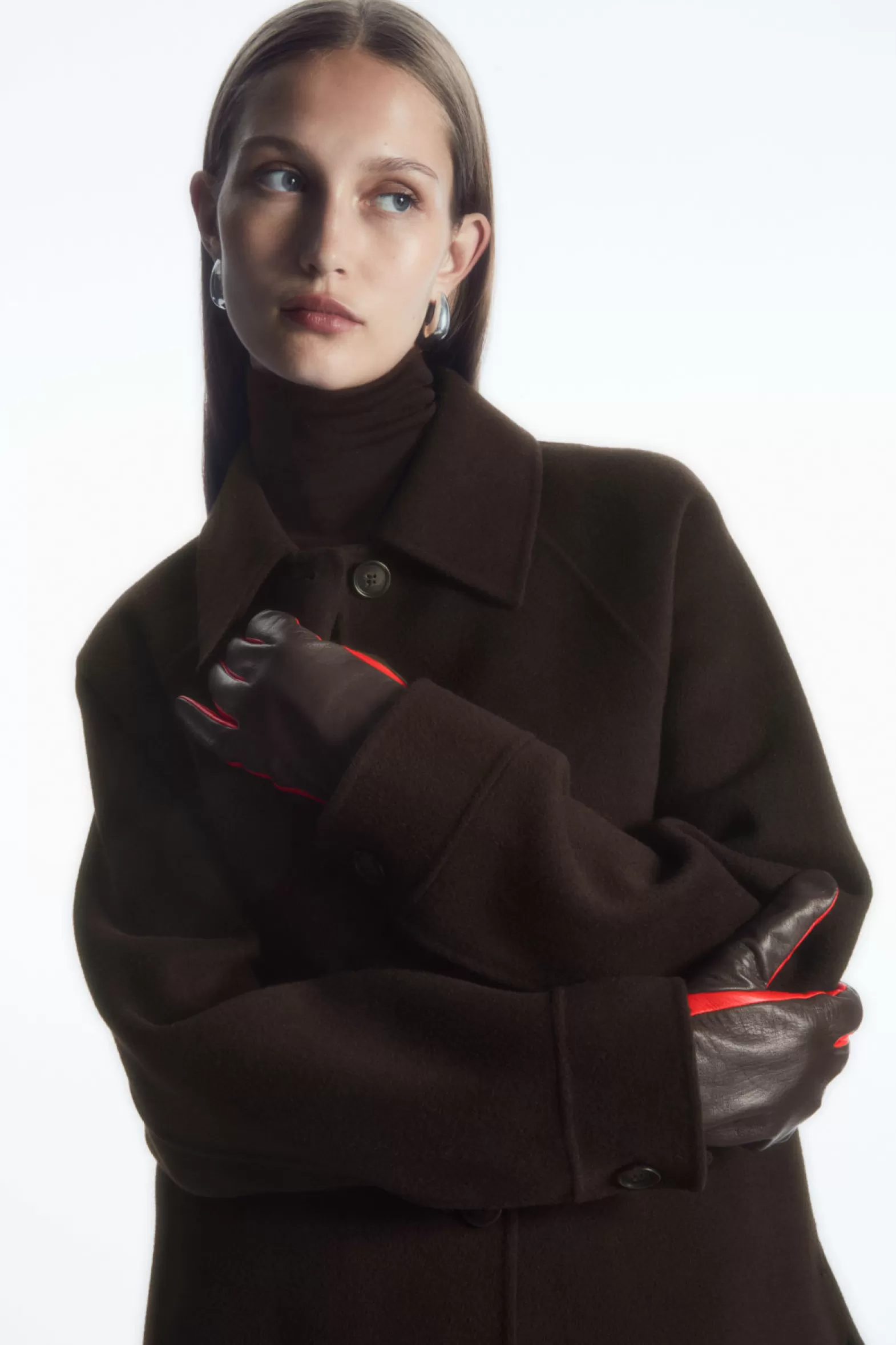 COS CASHMERE-LINED COLOUR-BLOCK LEATHER GLOVES