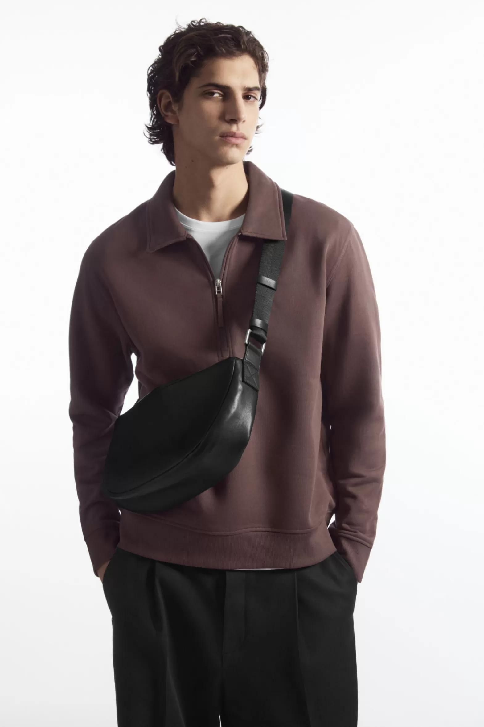 COS COLLARED HALF-ZIP SWEATSHIRT