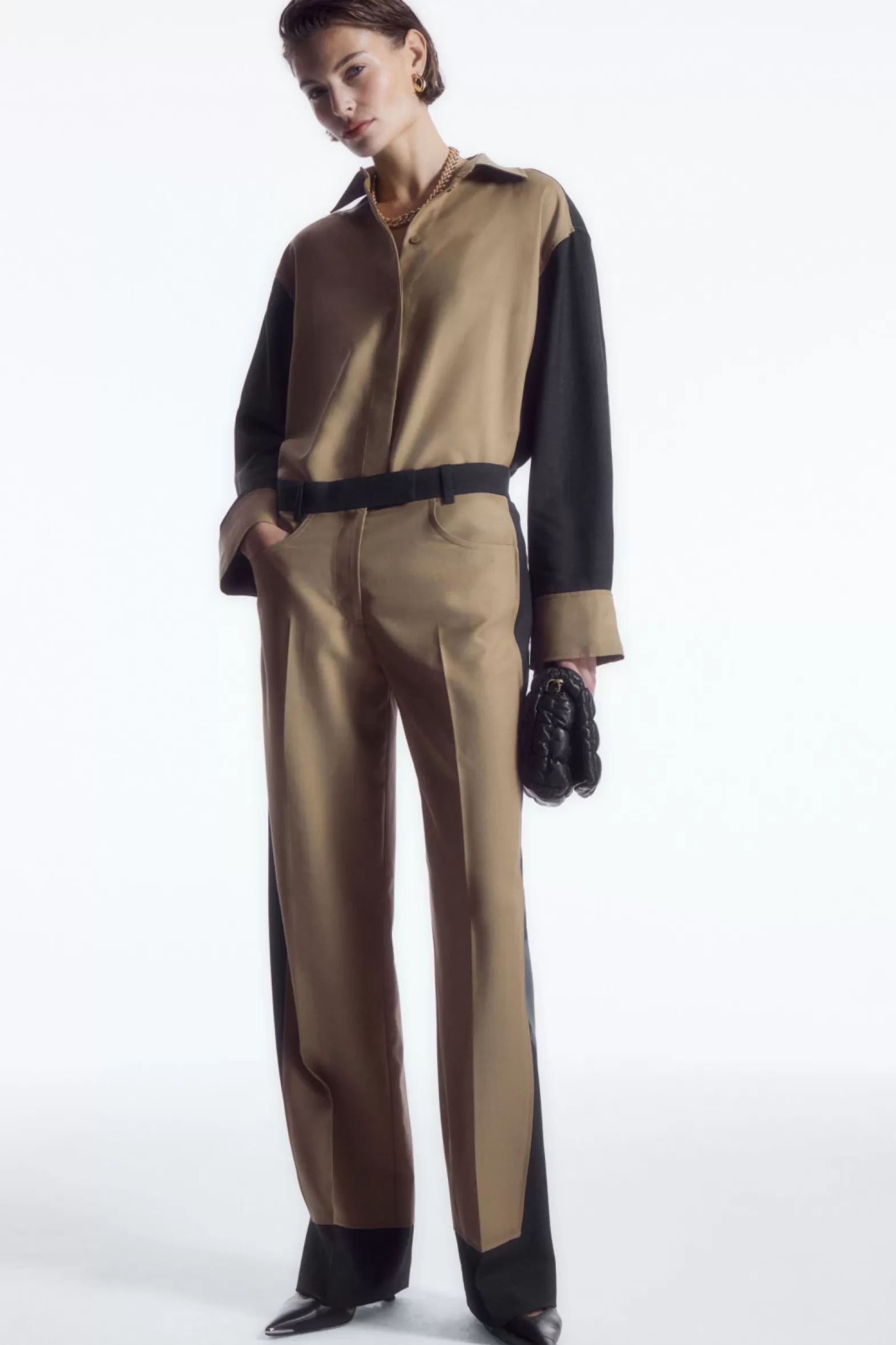 COS DECONSTRUCTED COLOUR-BLOCK WOOL TROUSERS