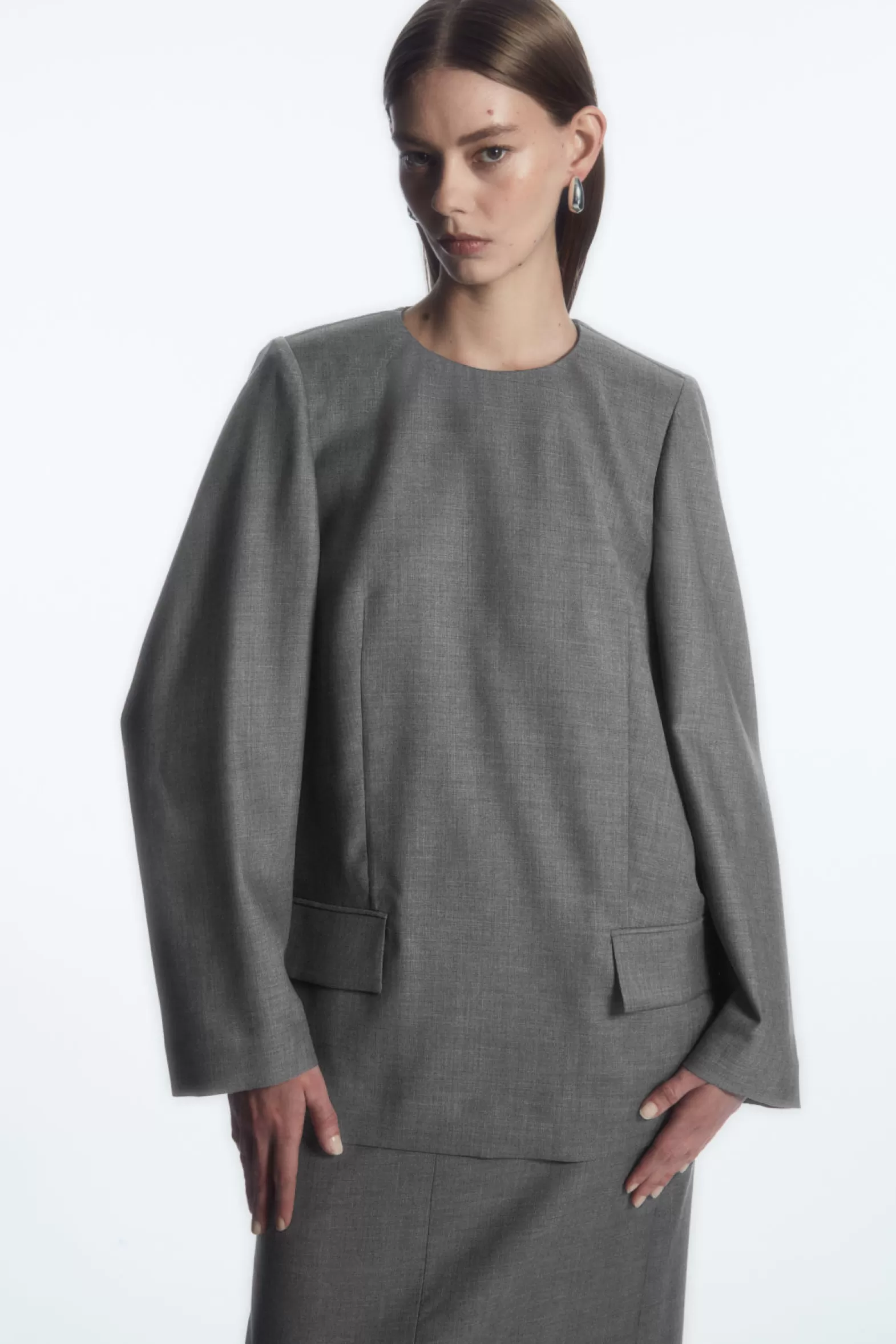 COS DECONSTRUCTED POWER-SHOULDER WOOL TOP