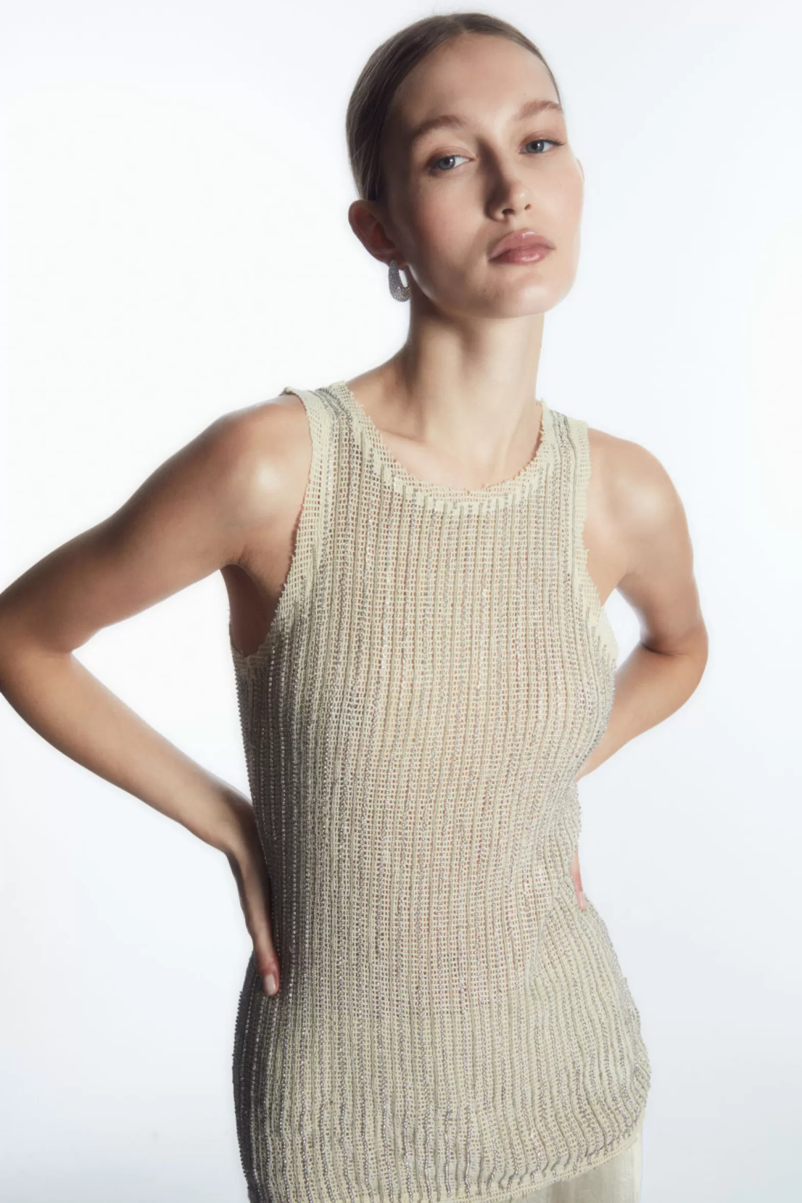 COS EMBELLISHED MESH TANK TOP