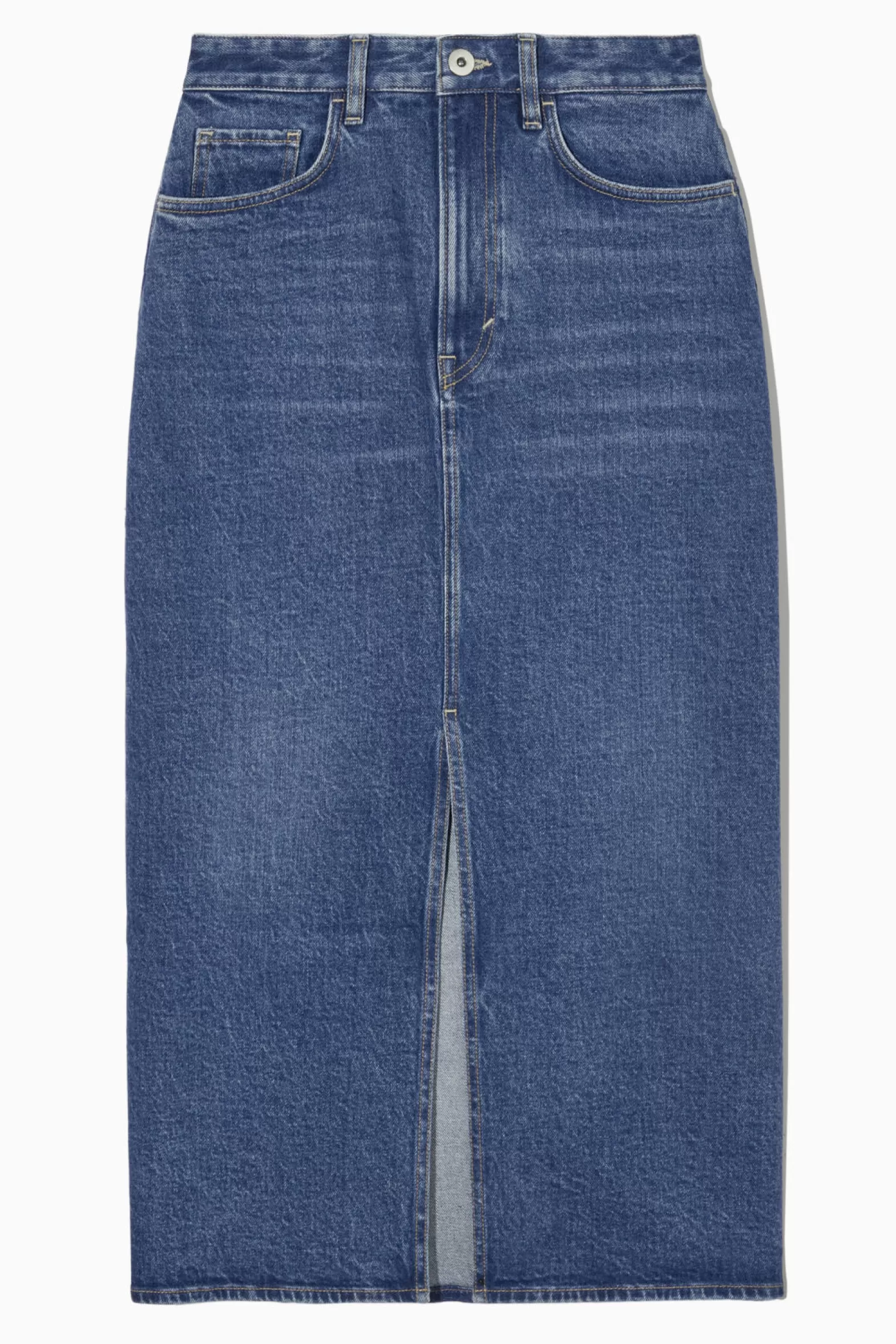 COS FRONT-SLIT DENIM MIDI SKIRT