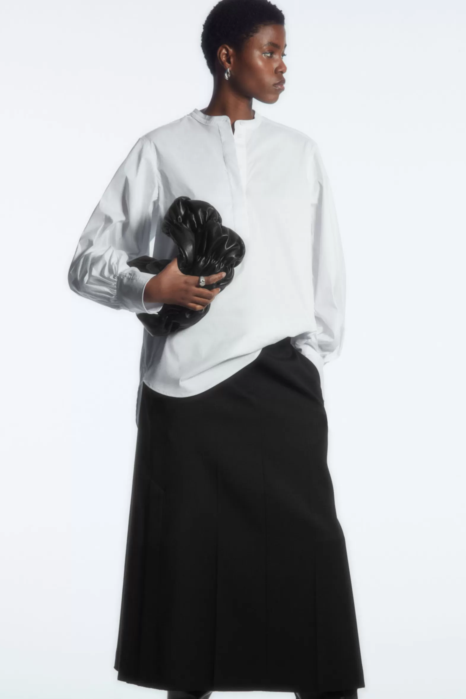 COS GATHERED GRANDAD-COLLAR BLOUSE