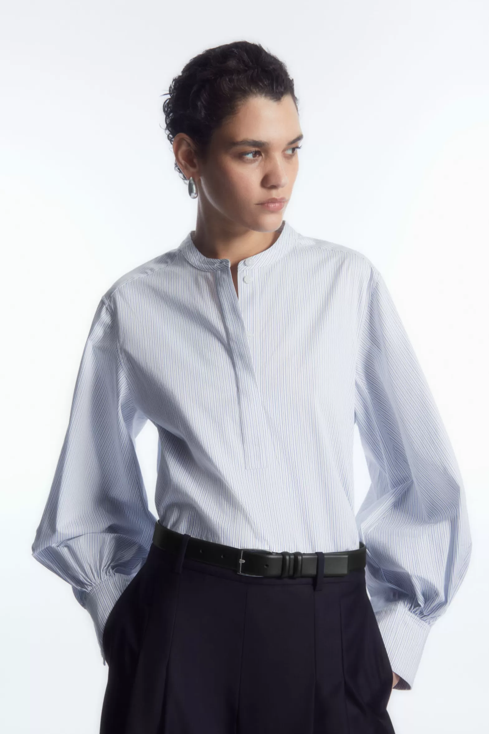 COS GATHERED GRANDAD-COLLAR BLOUSE