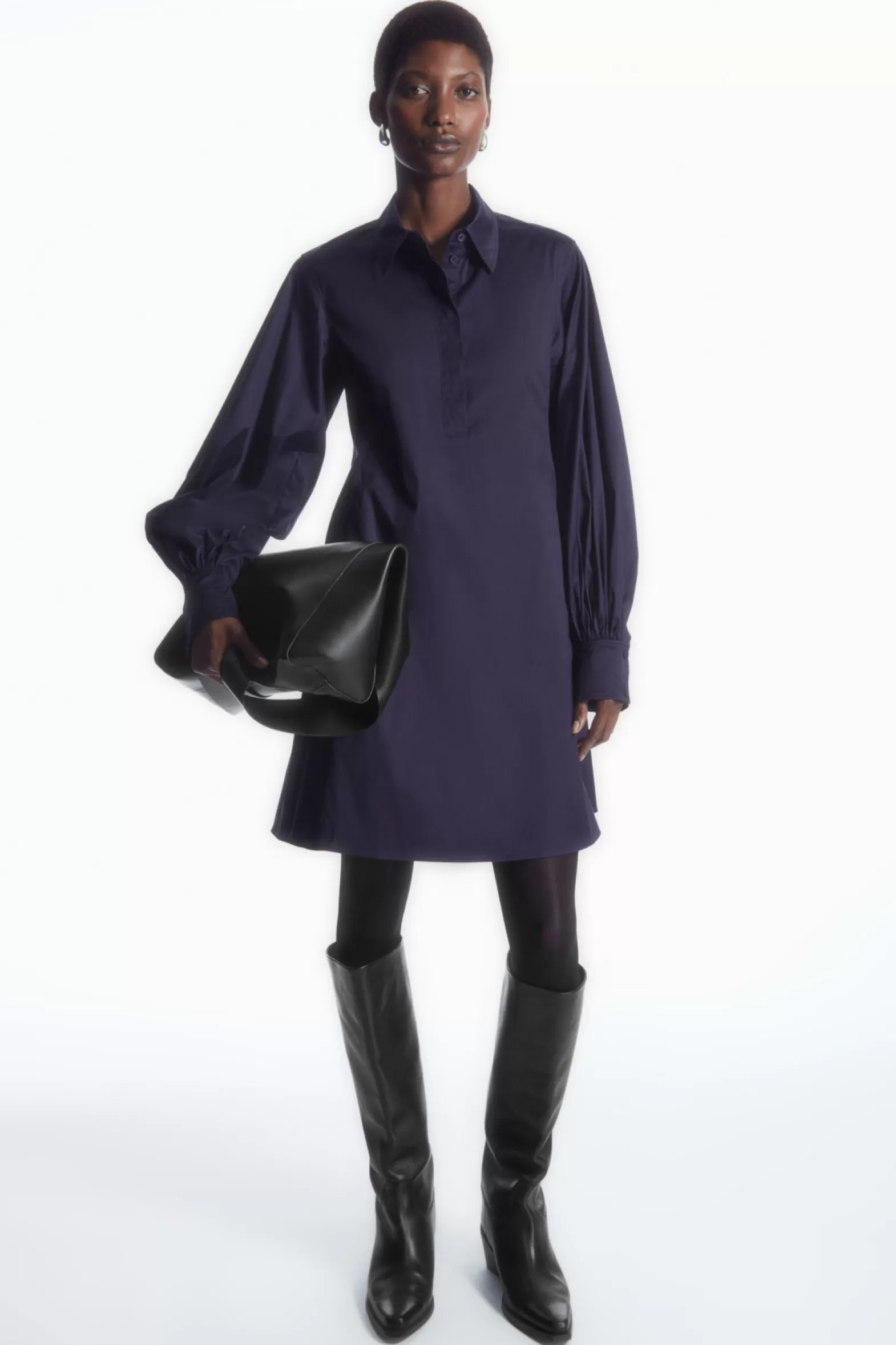 COS GATHERED-SLEEVE MINI SHIRT DRESS