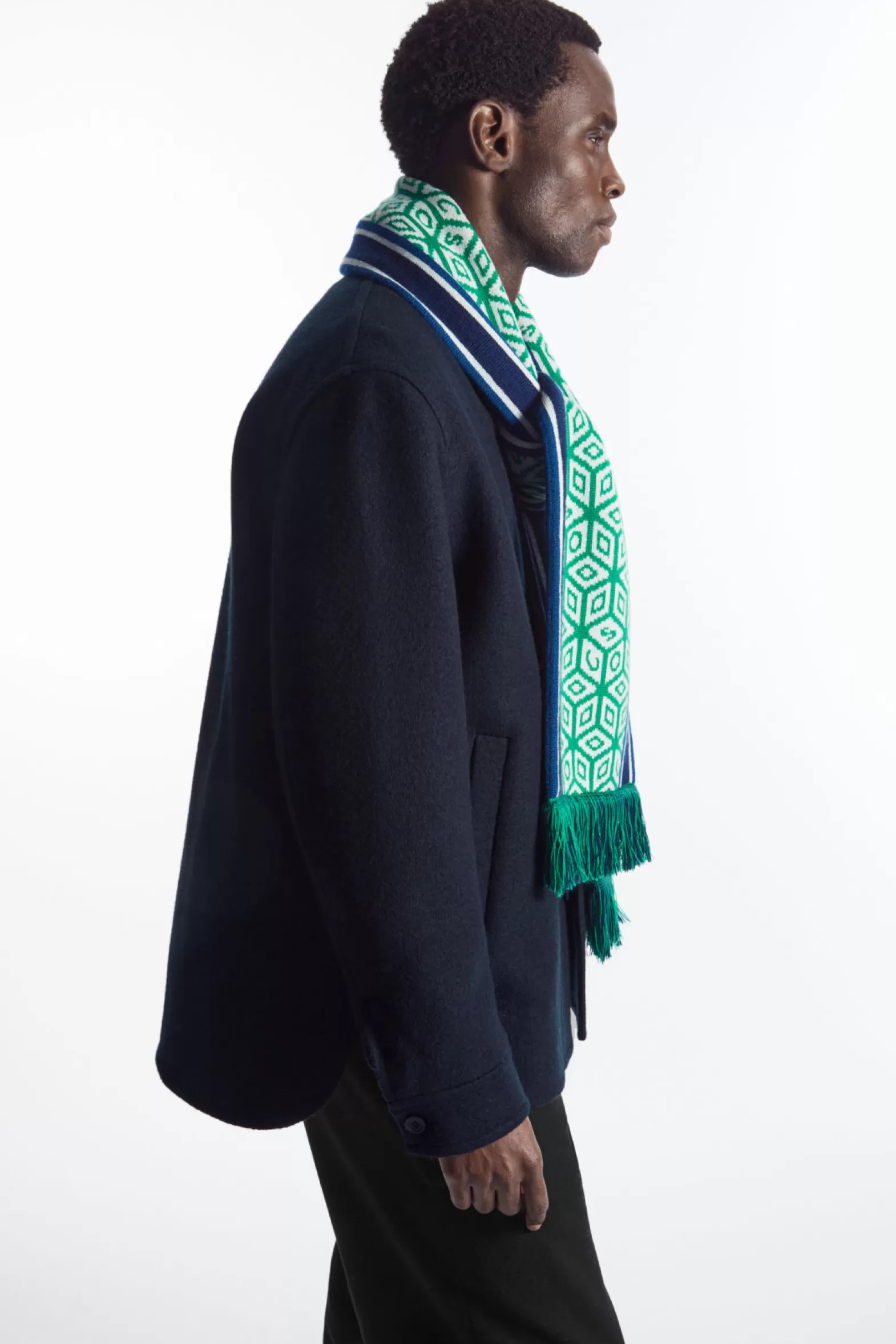 COS JACQUARD-KNIT WOOL FOOTBALL SCARF