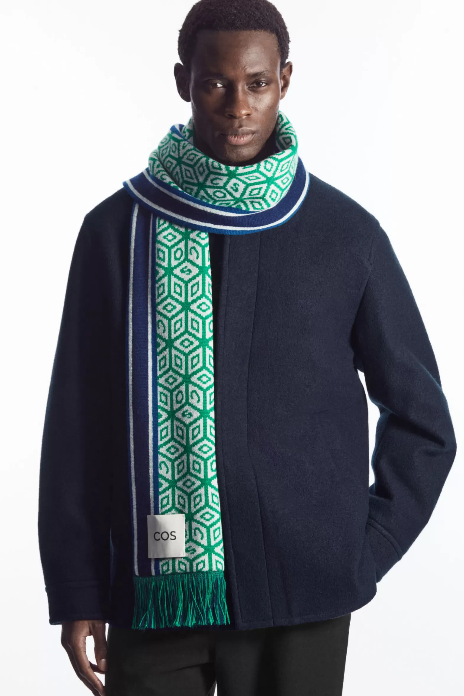 COS JACQUARD-KNIT WOOL FOOTBALL SCARF