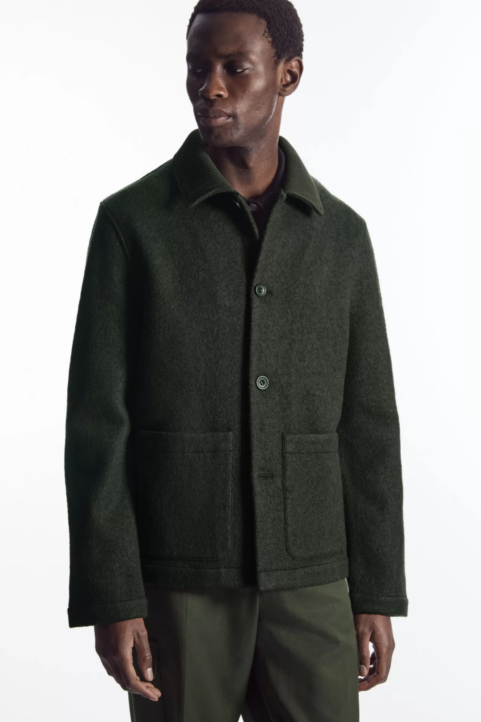 COS KNITTED-COLLAR WOOL WORKWEAR JACKET