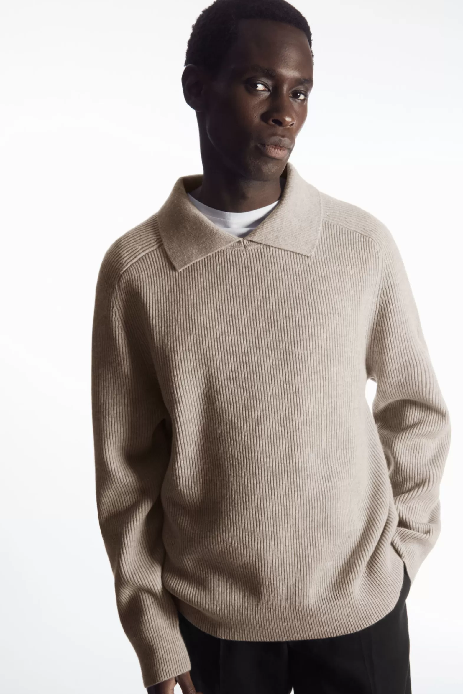 COS OPEN-COLLAR WOOL AND CASHMERE POLO SHIRT