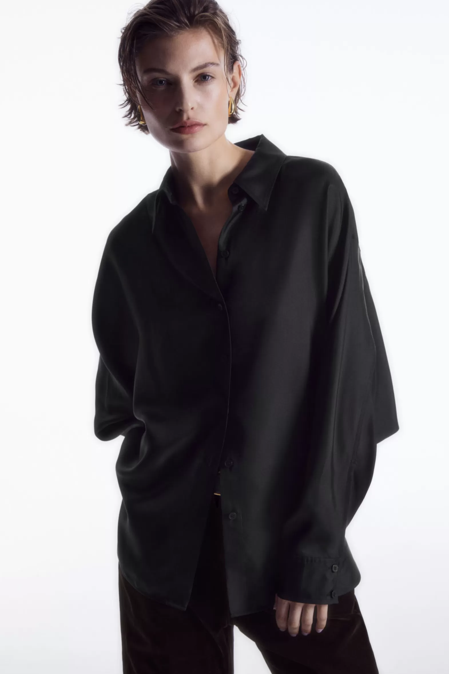 COS OVERSIZED BATWING-SLEEVE SILK SHIRT