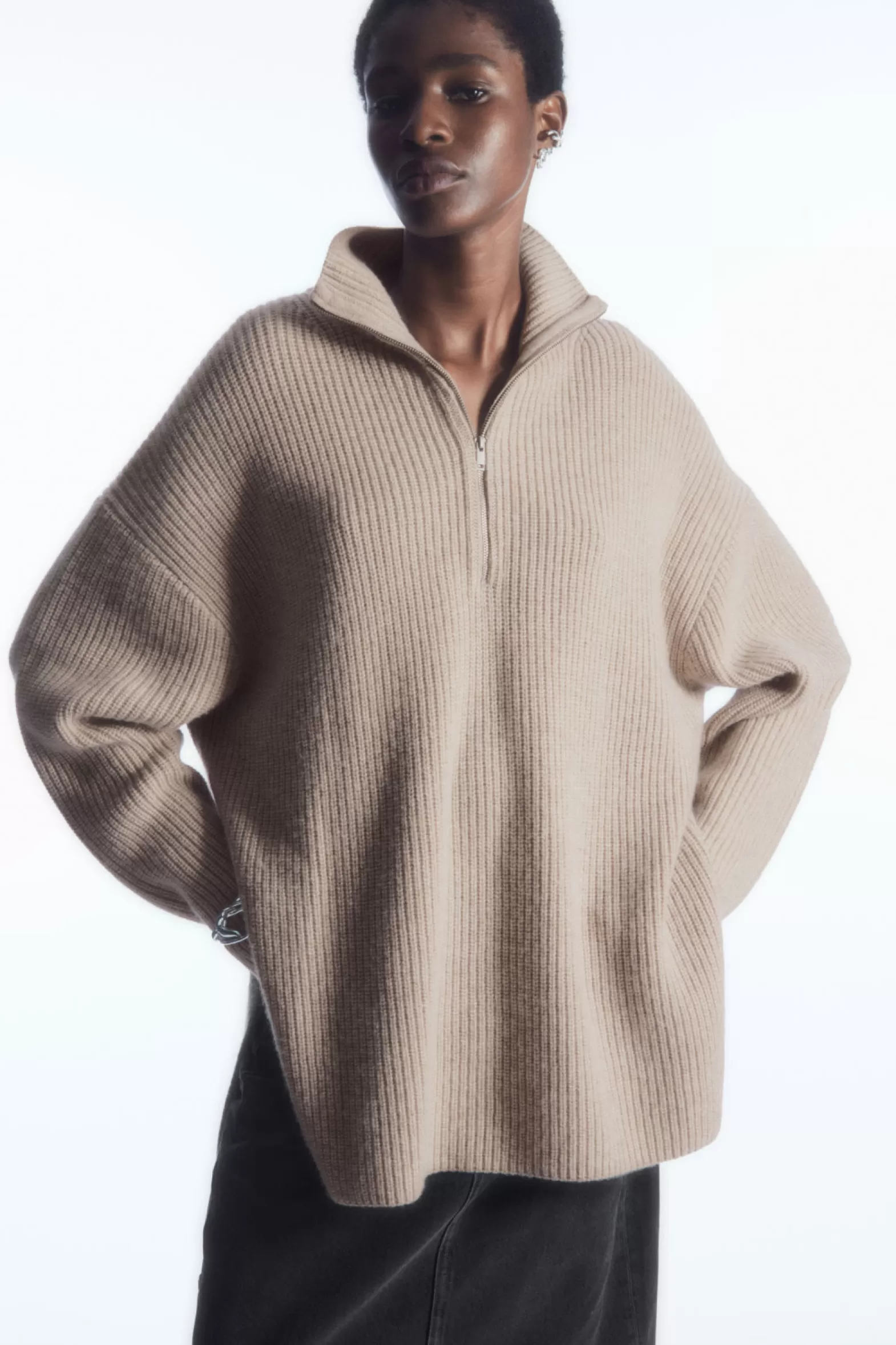 COS OVERSIZED CASHMERE-BLEND HALF-ZIP JUMPER