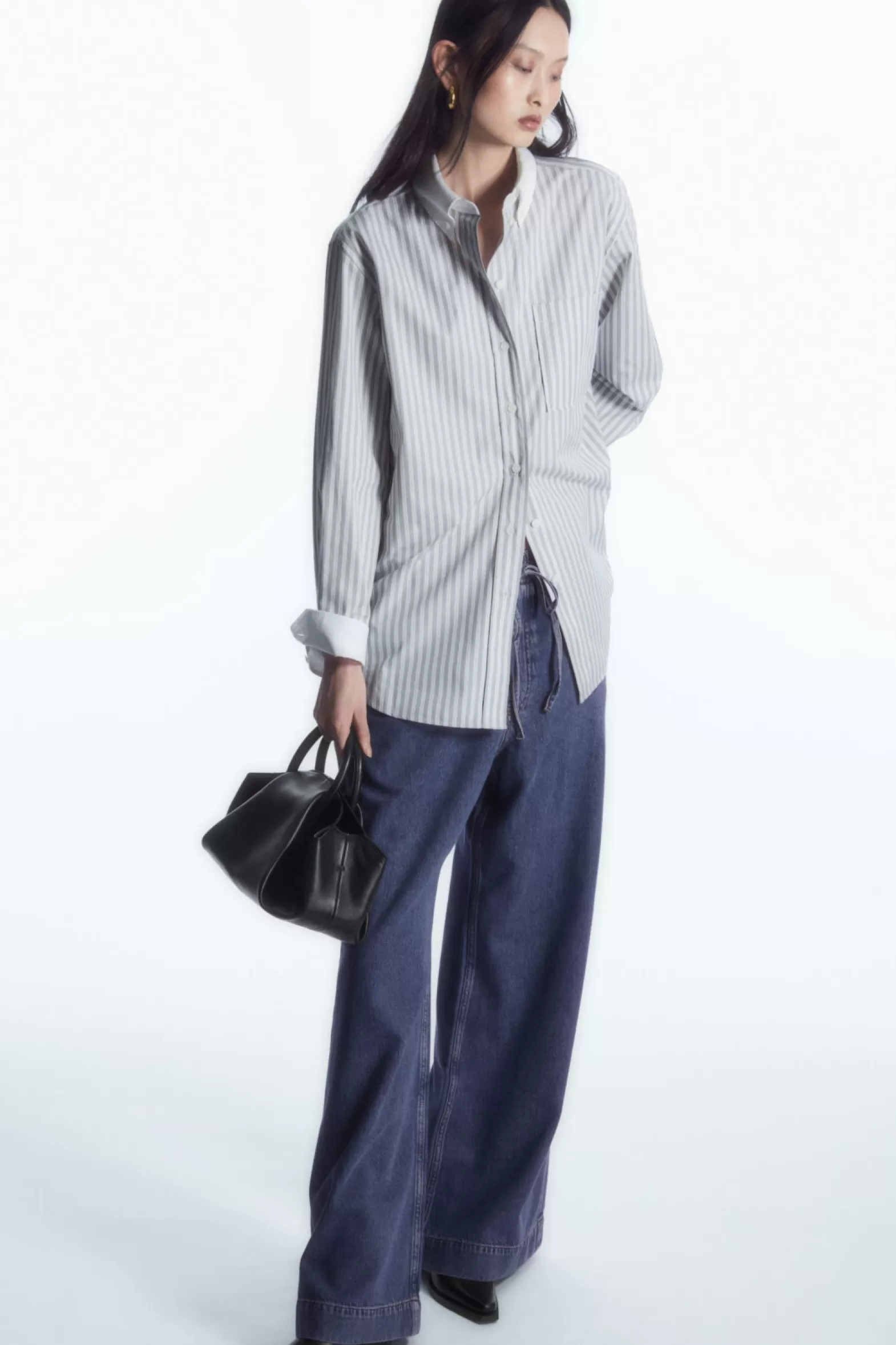 COS OVERSIZED CONTRAST-TRIM PINSTRIPED SHIRT