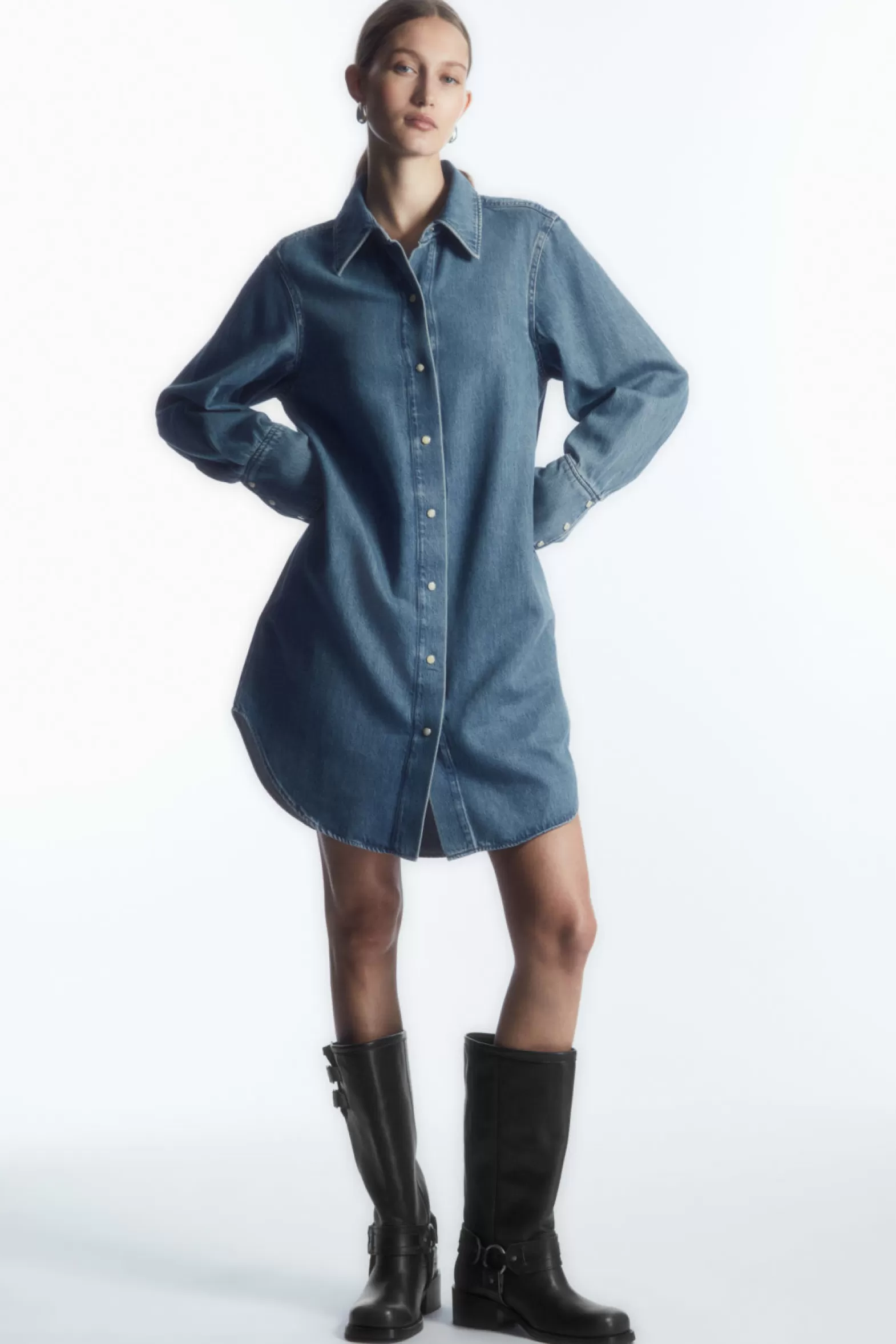 COS OVERSIZED DENIM MINI SHIRT DRESS