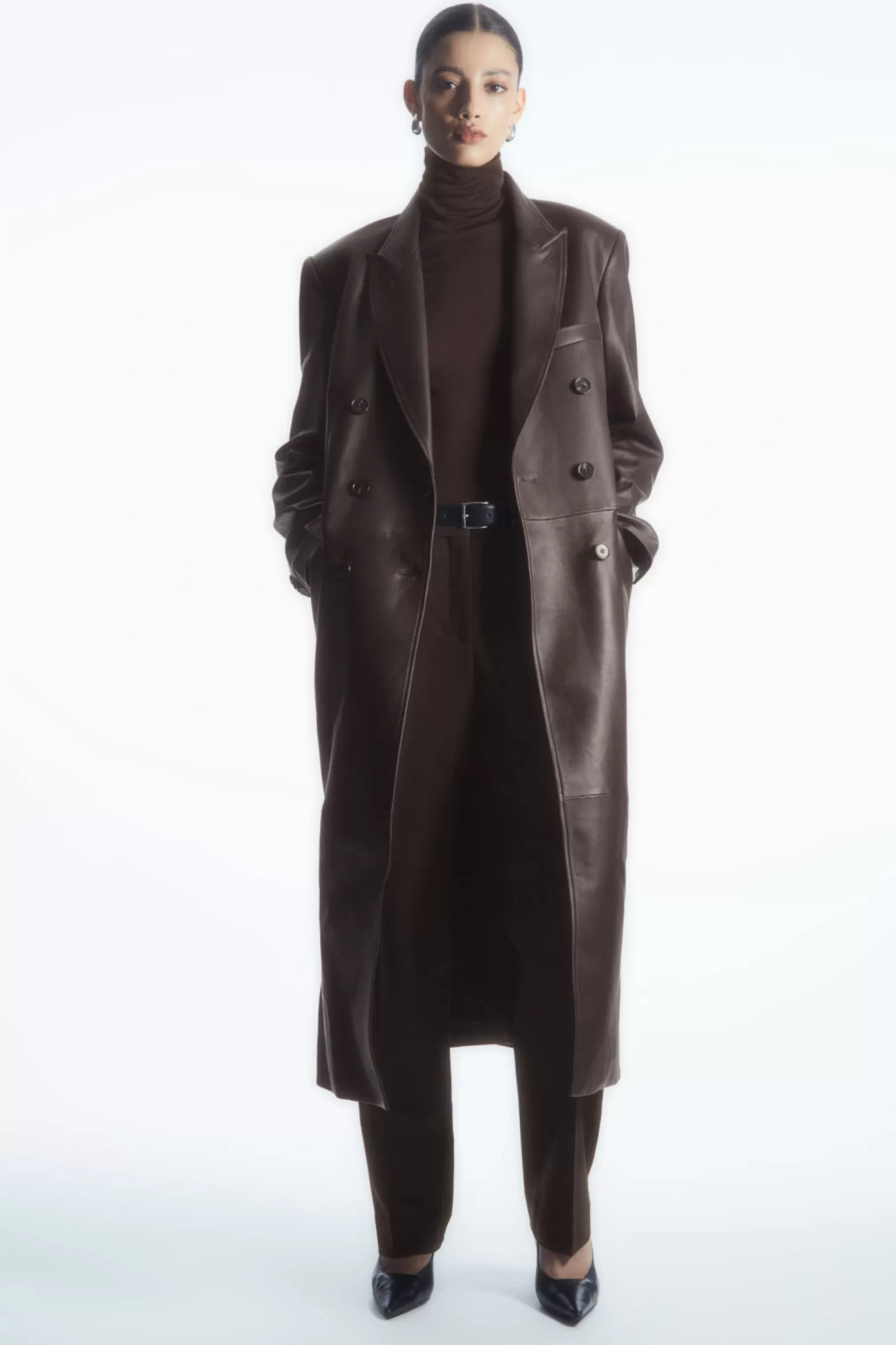 COS OVERSIZED DOUBLE-BREASTED LEATHER COAT