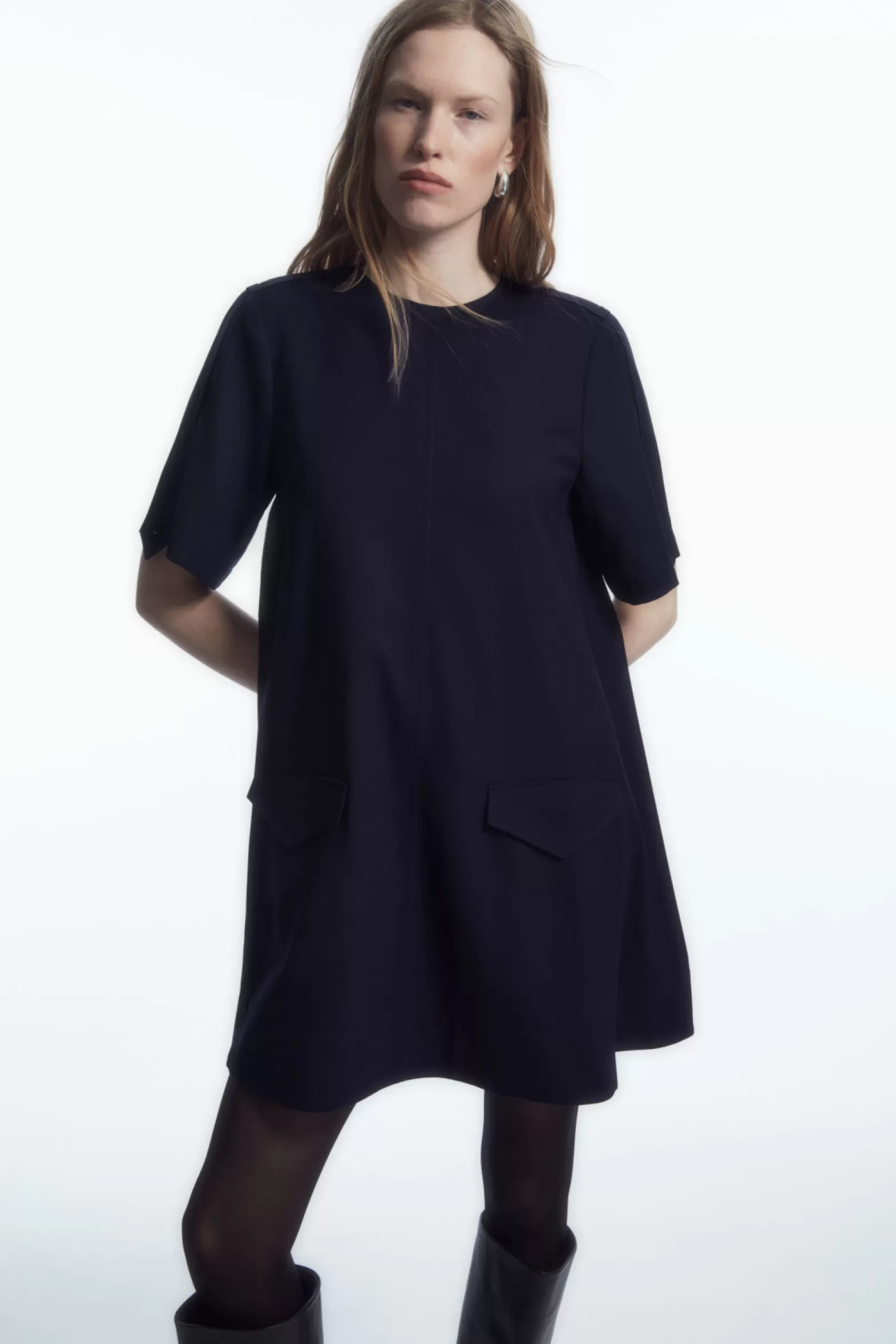 COS OVERSIZED WOOL-BLEND UTILITY MINI DRESS