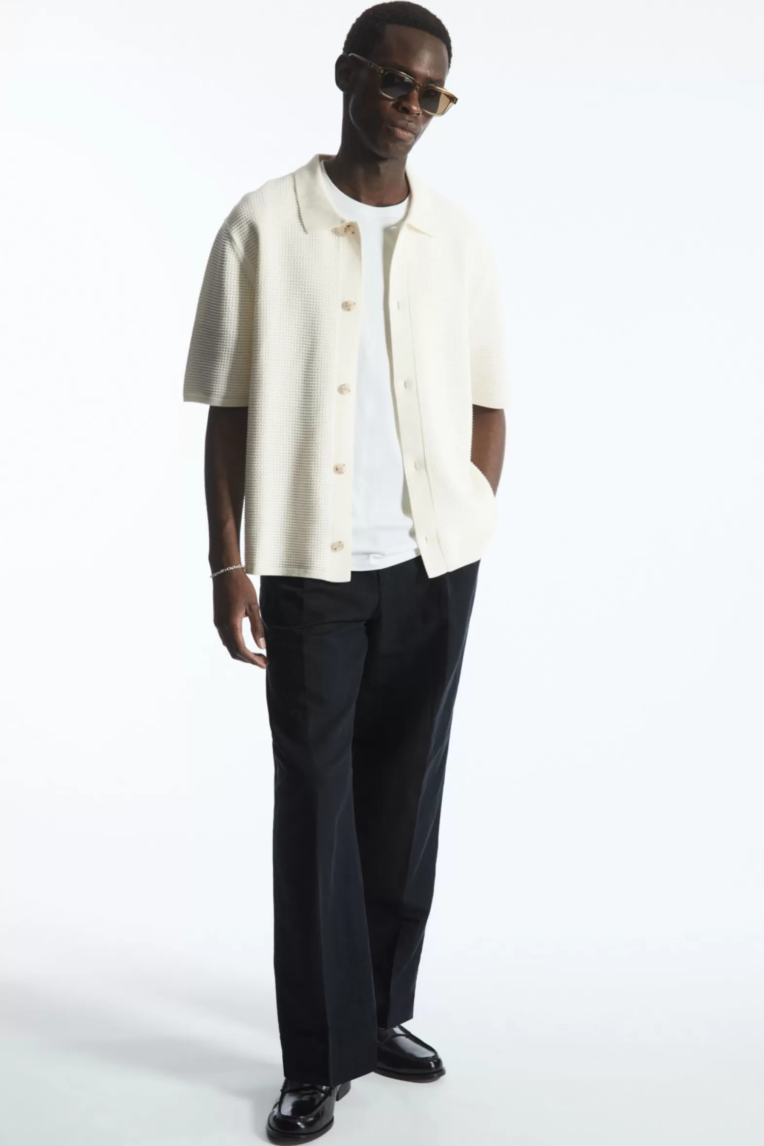 COS PLEATED STRAIGHT-LEG LINEN-BLEND TROUSERS