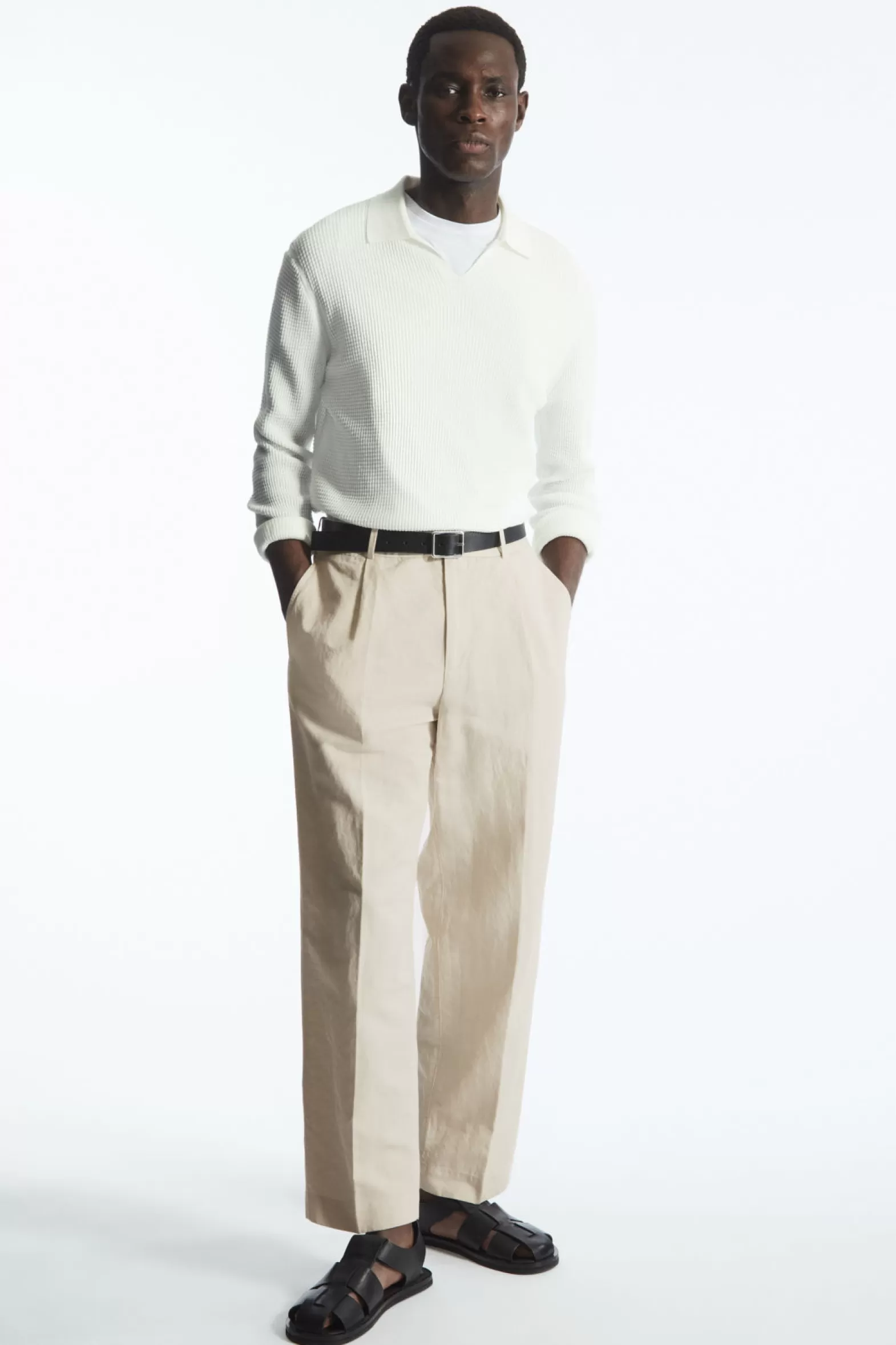 COS PLEATED STRAIGHT-LEG LINEN-BLEND TROUSERS