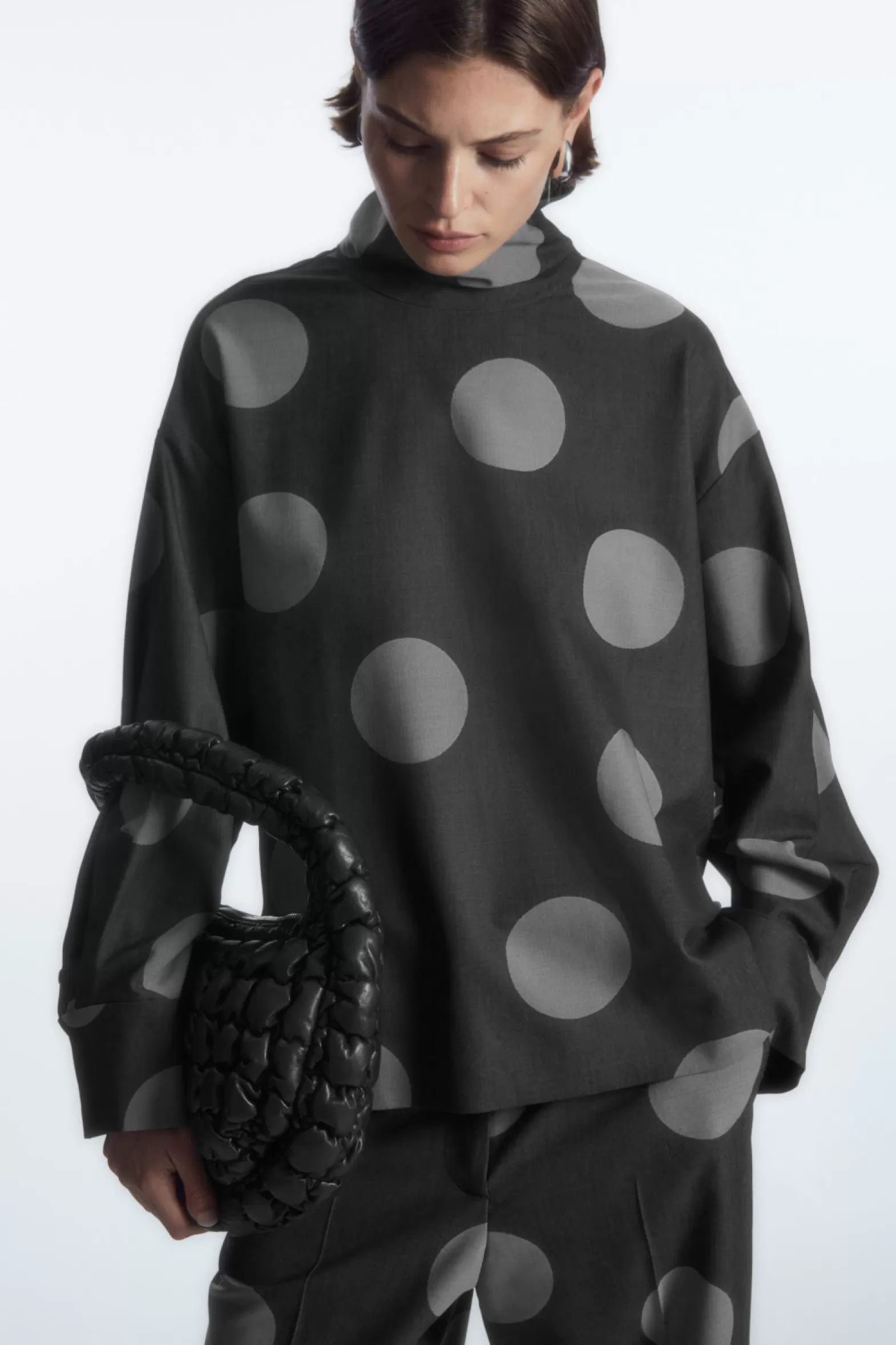 COS POLKA-DOT DECONSTRUCTED HIGH-NECK BLOUSE