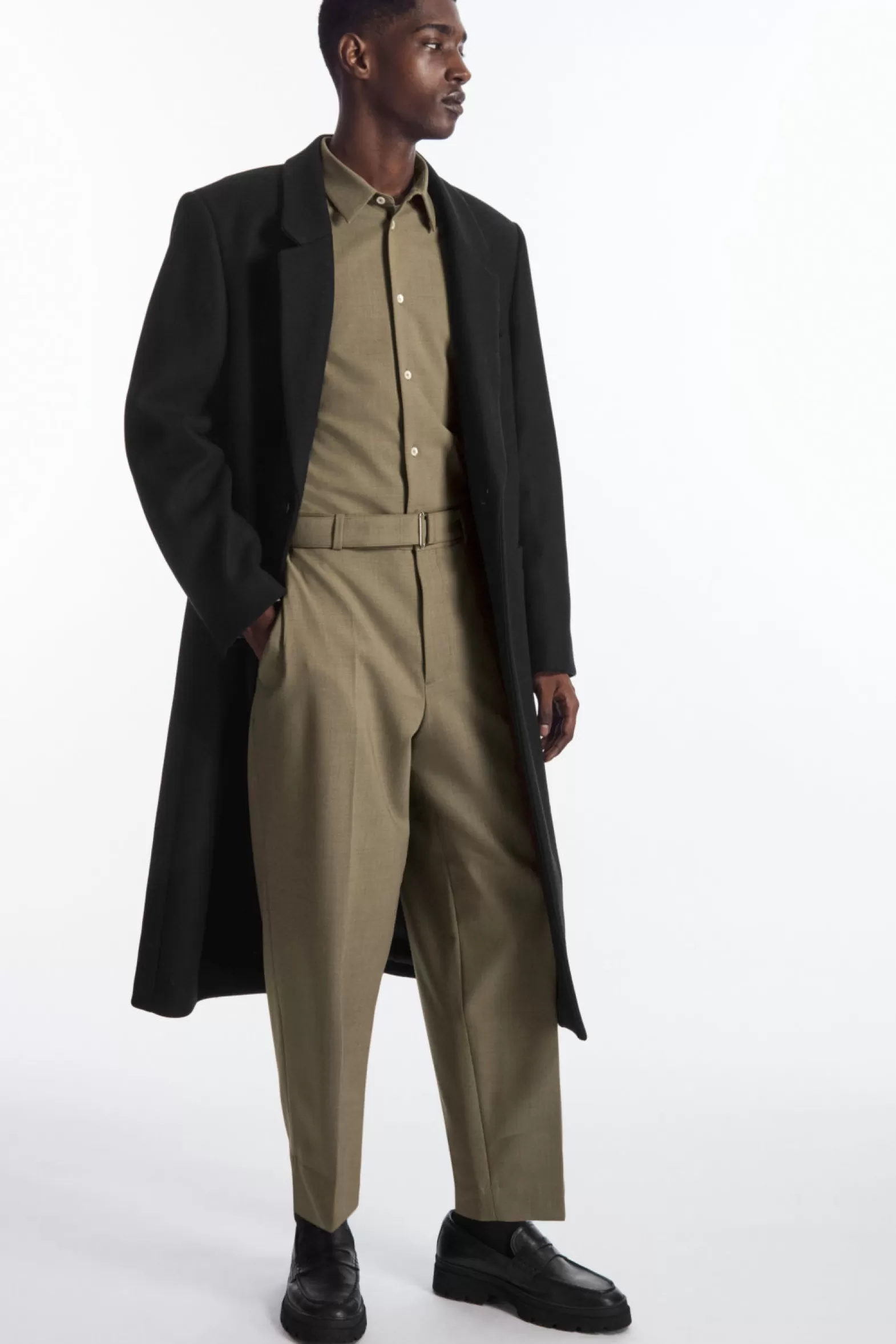 COS RELAXED BELTED WOOL-BLEND TROUSERS