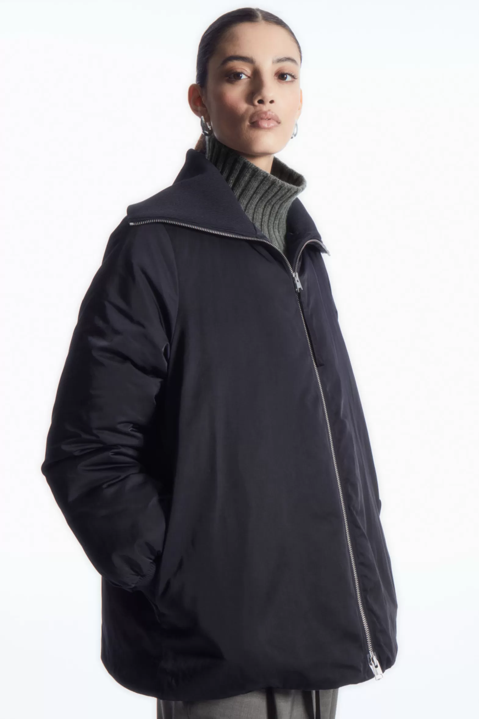 COS RIBBED-COLLAR PUFFER JACKET