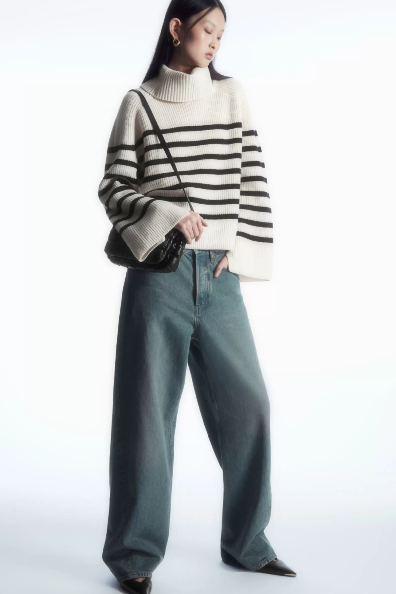 COS STRIPED WOOL ROLL-NECK JUMPER