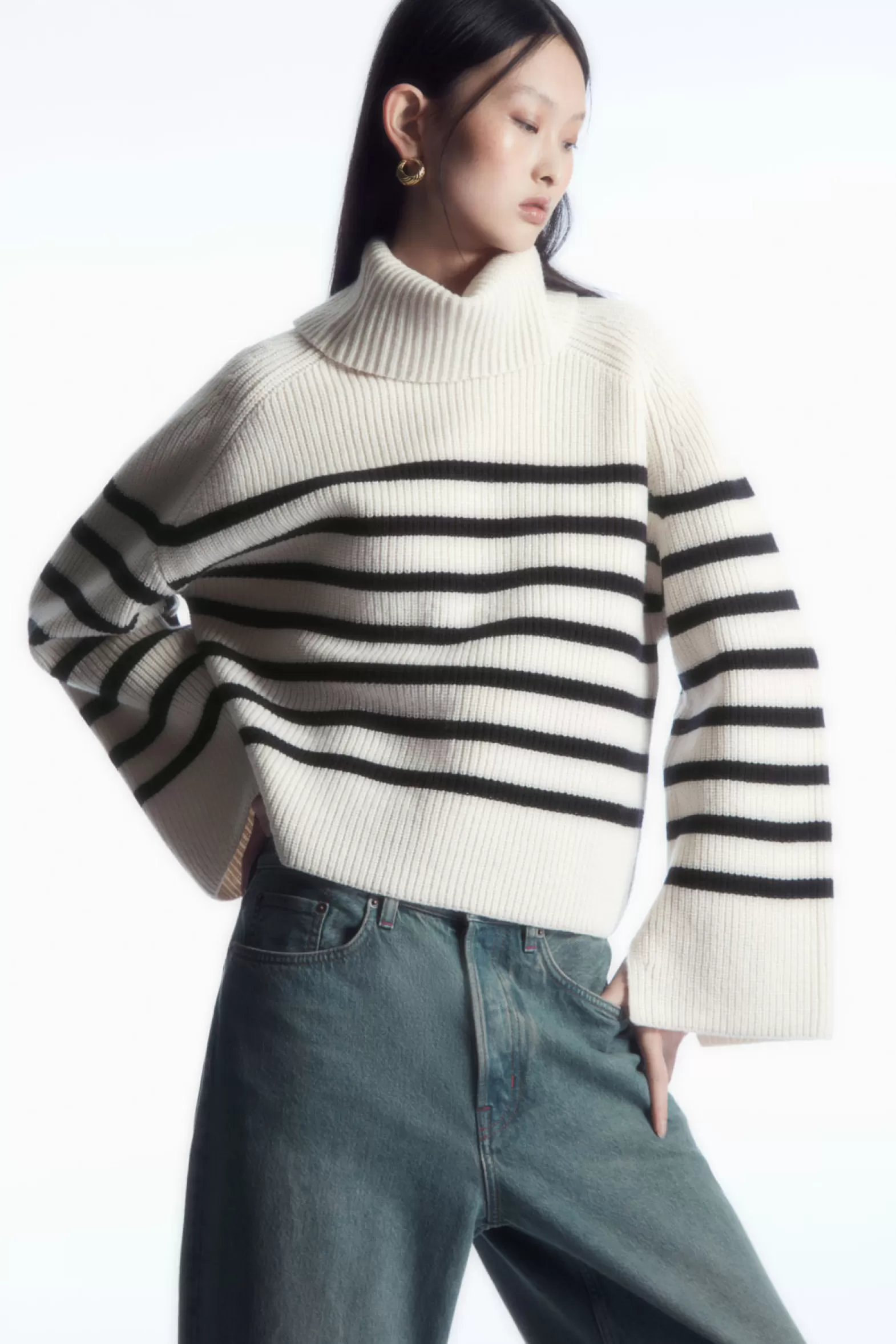 COS STRIPED WOOL ROLL-NECK JUMPER