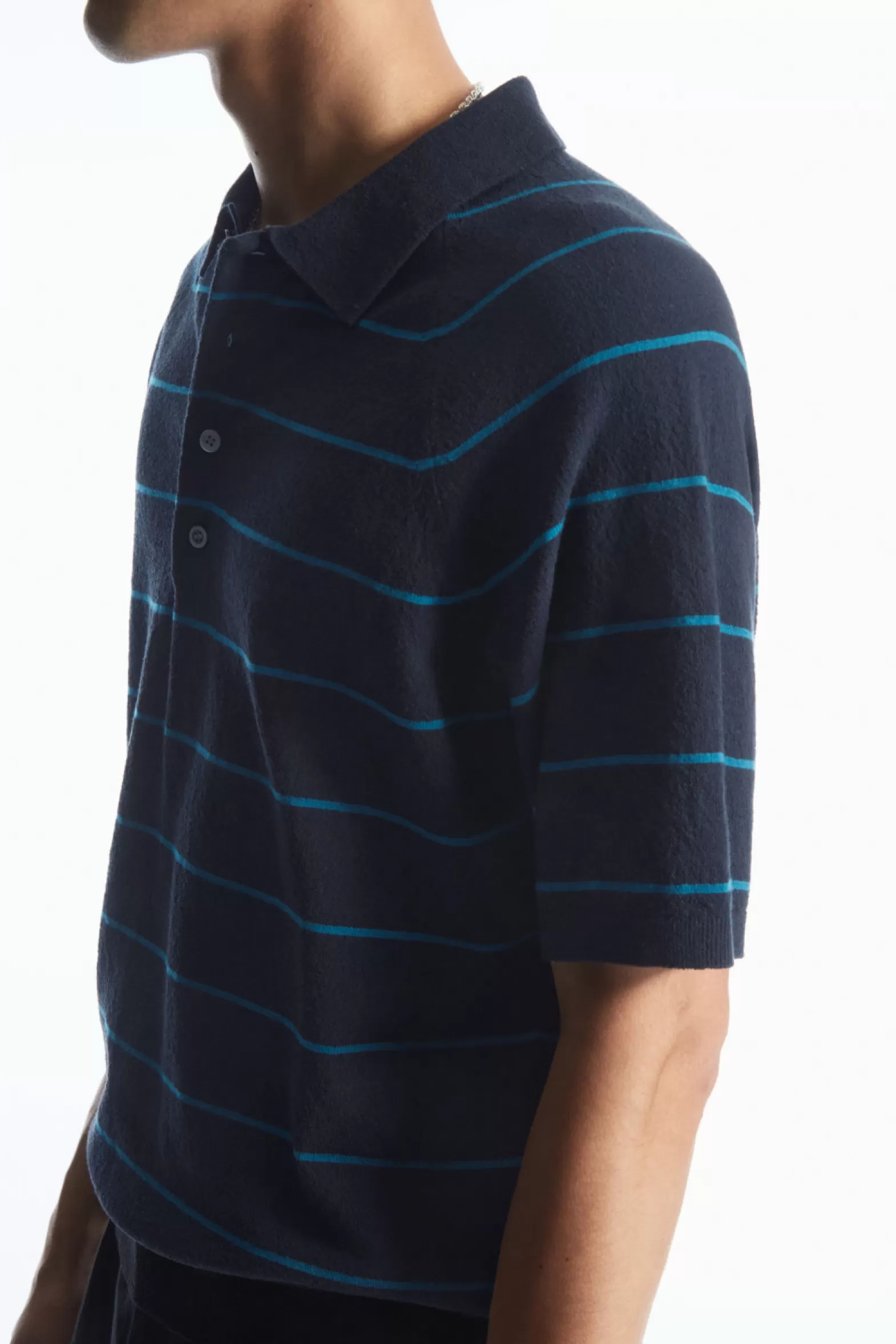 COS TEXTURED-KNIT STRIPED POLO SHIRT