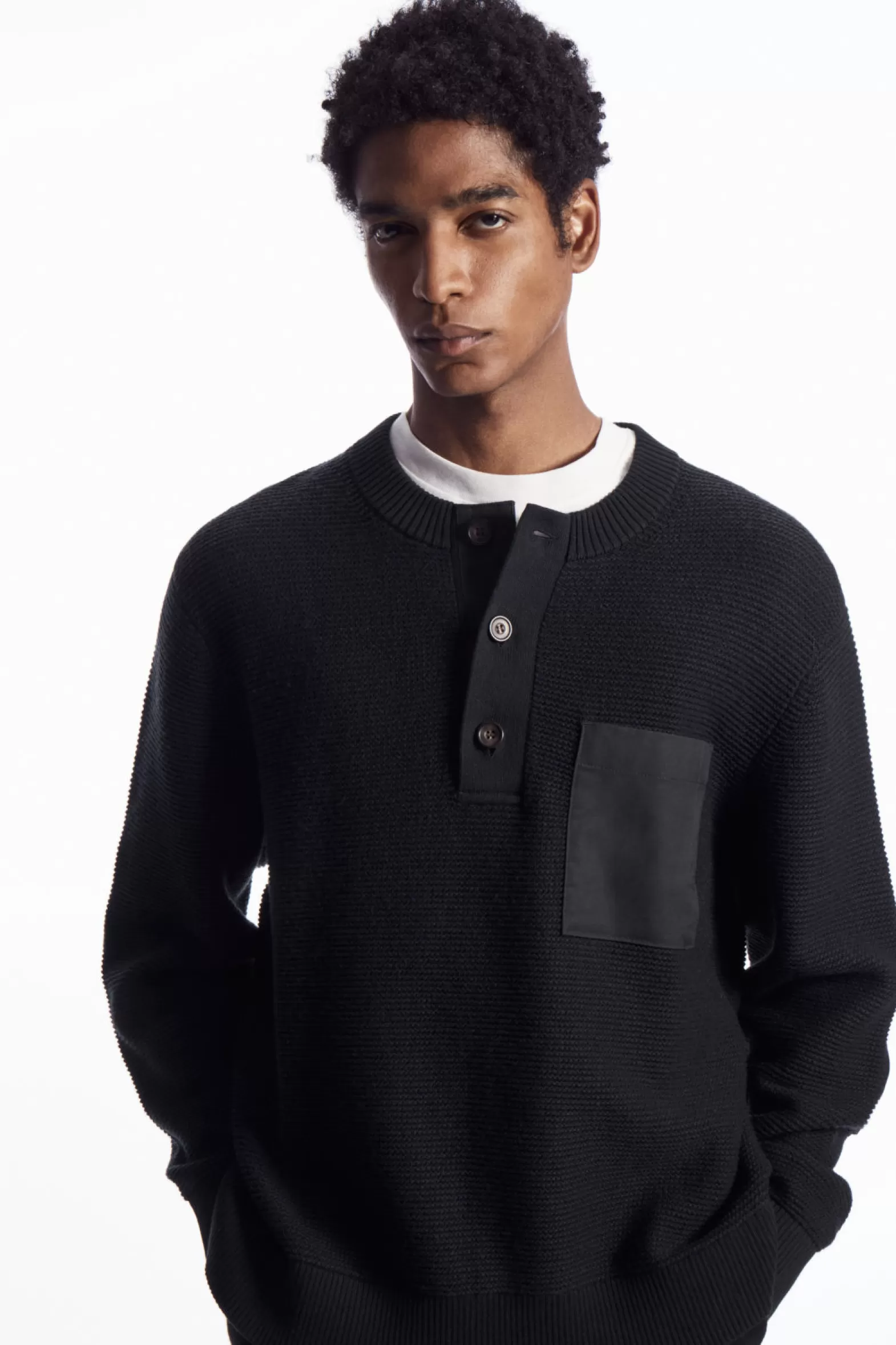 COS WAFFLE-KNIT HENLEY JUMPER