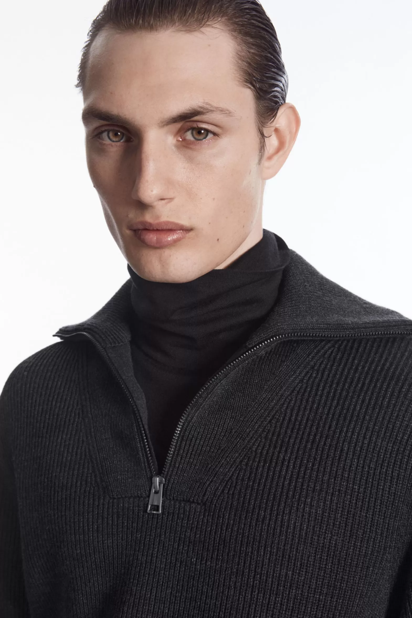 COS WOOL AND COTTON-BLEND HALF-ZIP JUMPER