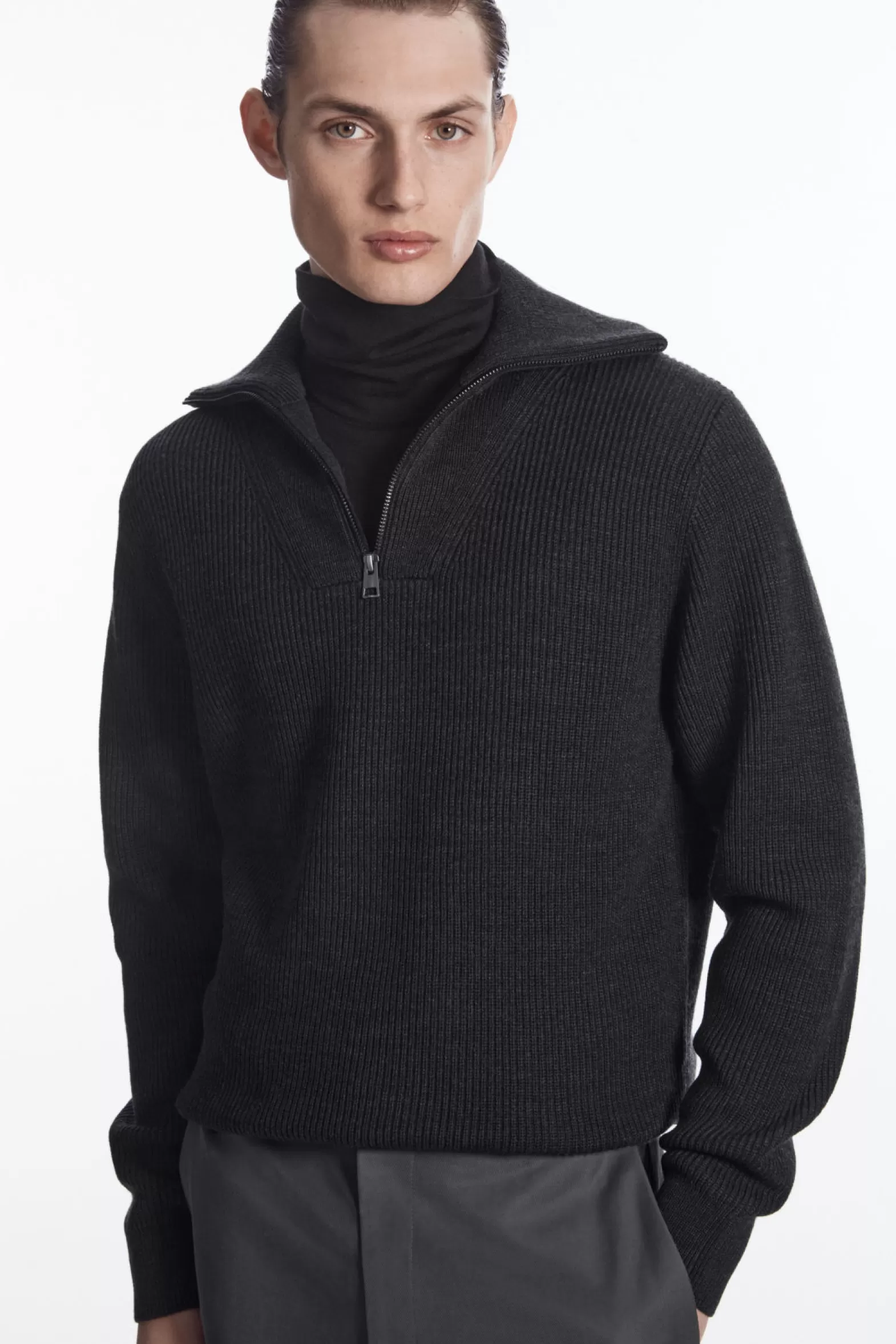 COS WOOL AND COTTON-BLEND HALF-ZIP JUMPER