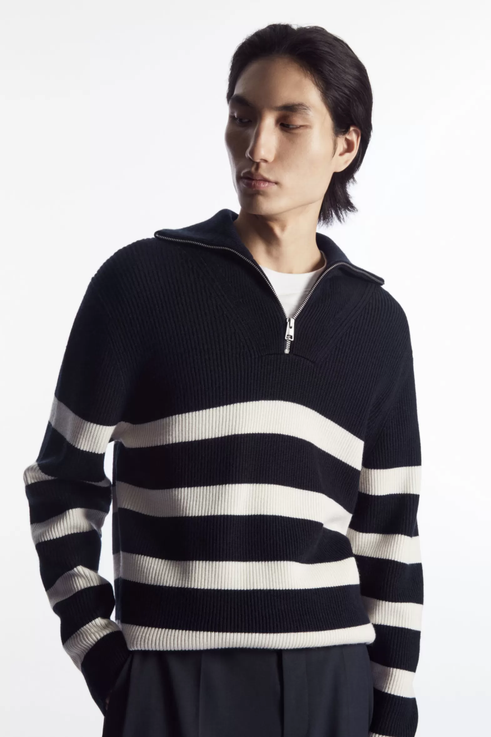 COS WOOL AND COTTON-BLEND HALF-ZIP JUMPER